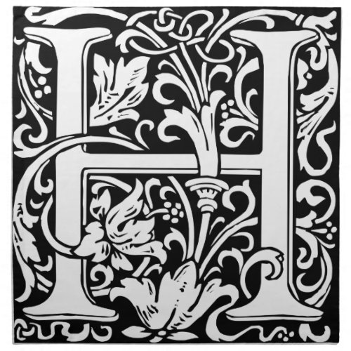 Letter H Medieval Monogram Art Nouveau Napkin