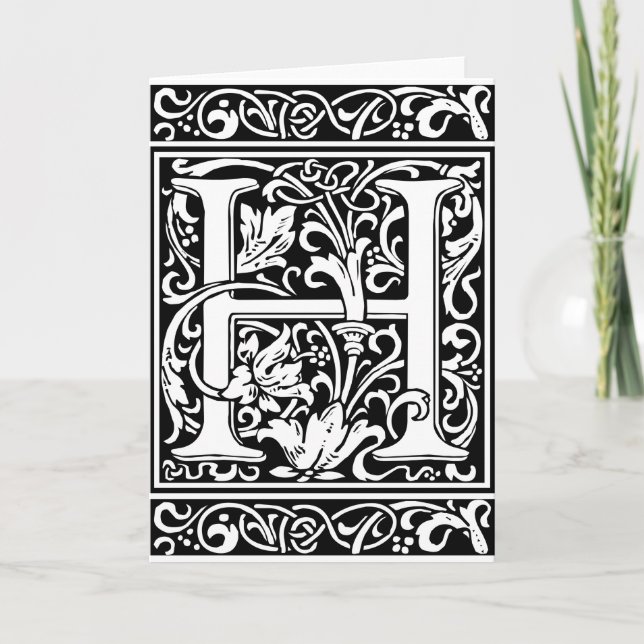 Letter H Medieval Monogram Art Nouveau Note Card (Front)