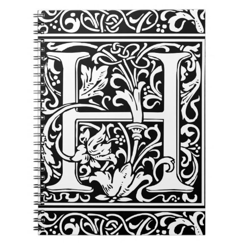 Letter H Medieval Monogram Art Nouveau Notebook