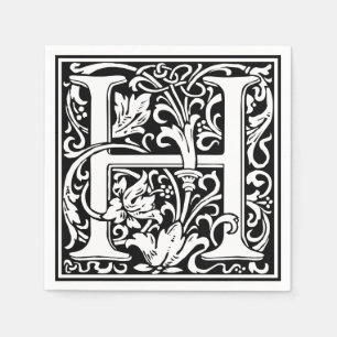 Letter H Medieval Monogram Art Nouveau Paper Napkins