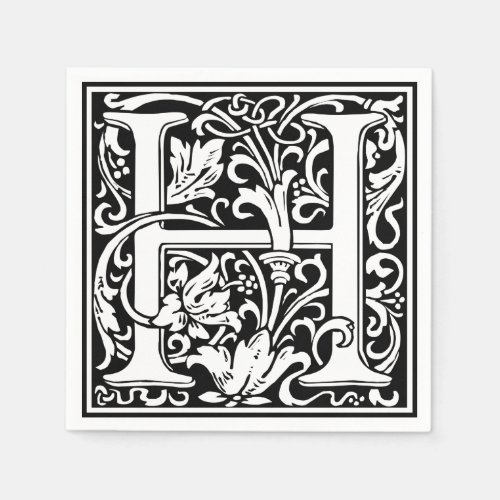 Letter H Medieval Monogram Art Nouveau Paper Napkins