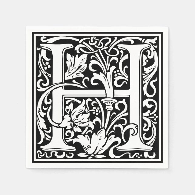 Letter H Medieval Monogram Art Nouveau Paper Napkins (Front)