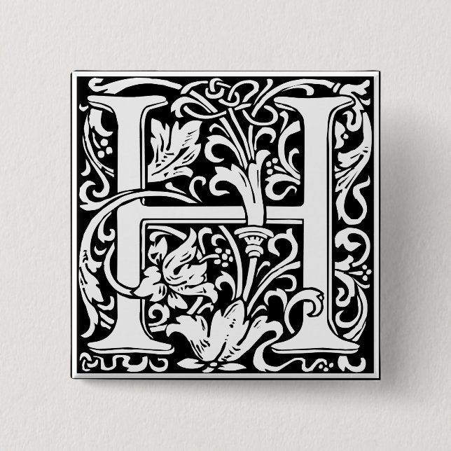Letter H Medieval Monogram Art Nouveau Pinback Button (Front)