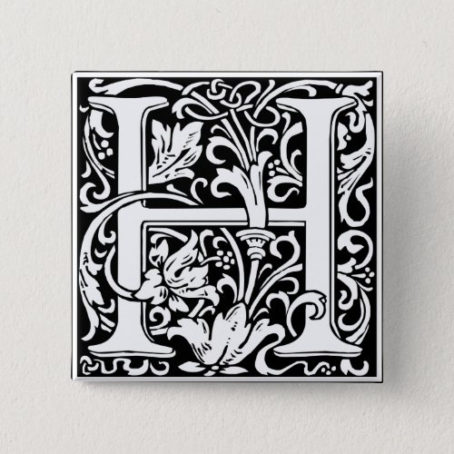 Letter H Medieval Monogram Art Nouveau Pinback Button