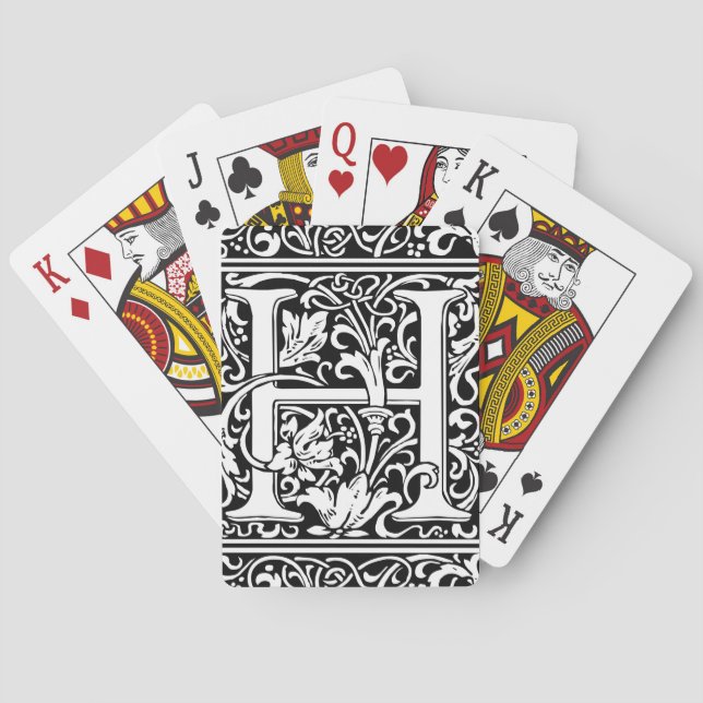 Letter H Medieval Monogram Art Nouveau Poker Cards (Back)
