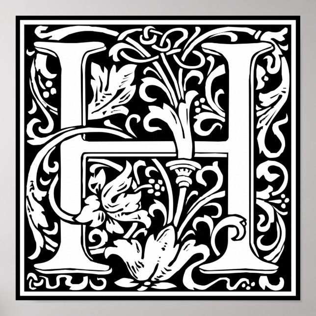 Letter H Medieval Monogram Art Nouveau Poster (Front)