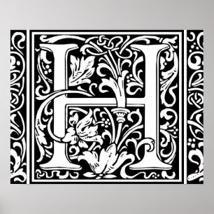 Letter H Medieval Monogram Art Nouveau Poster