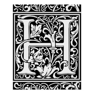 Letter H Medieval Monogram Art Nouveau Poster