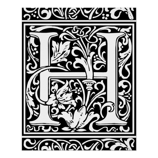 Letter H Medieval Monogram Art Nouveau Poster (Front)
