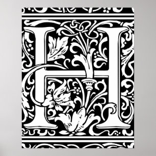 Letter H Medieval Monogram Art Nouveau Poster