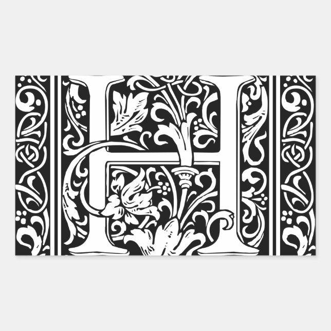 Letter H Medieval Monogram Art Nouveau Rectangular Sticker (Front)