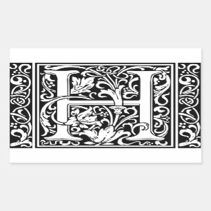 Letter H Medieval Monogram Art Nouveau Rectangular Sticker