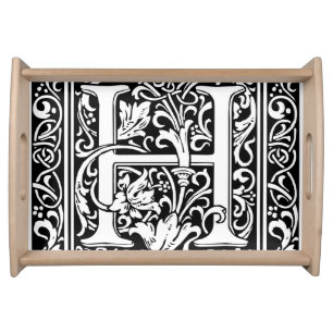 Letter H Medieval Monogram Art Nouveau Serving Tray