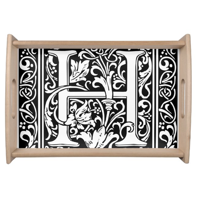 Letter H Medieval Monogram Art Nouveau Serving Tray (Front)