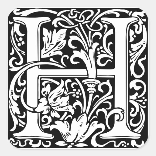 Letter H Medieval Monogram Art Nouveau Square Sticker