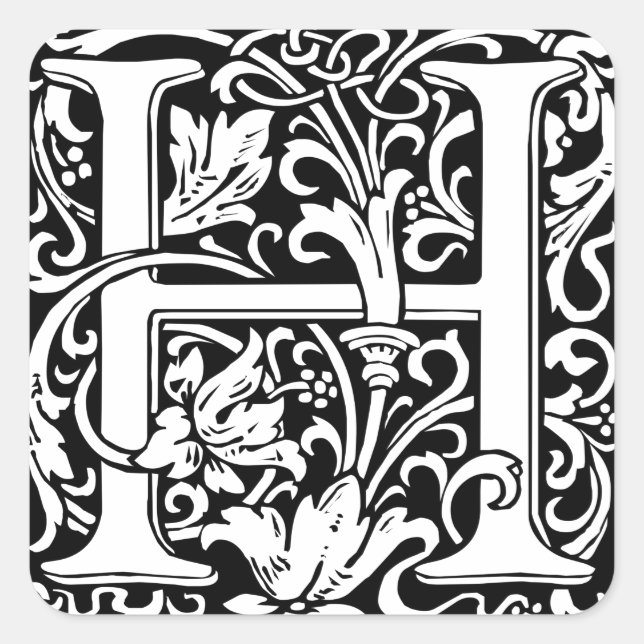 Letter H Medieval Monogram Art Nouveau Square Sticker (Front)