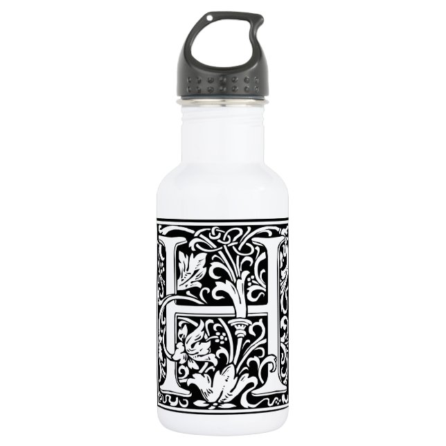 Letter H Medieval Monogram Art Nouveau Stainless Steel Water Bottle (Front)