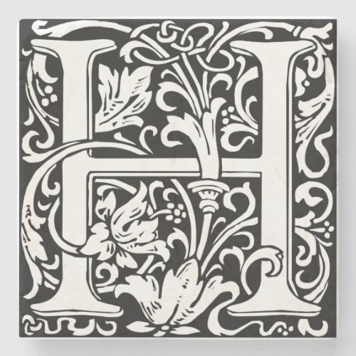 Letter H Medieval Monogram Art Nouveau Stone Coaster