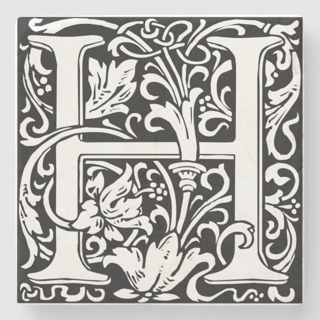 Letter H Medieval Monogram Art Nouveau Stone Coaster (Front)