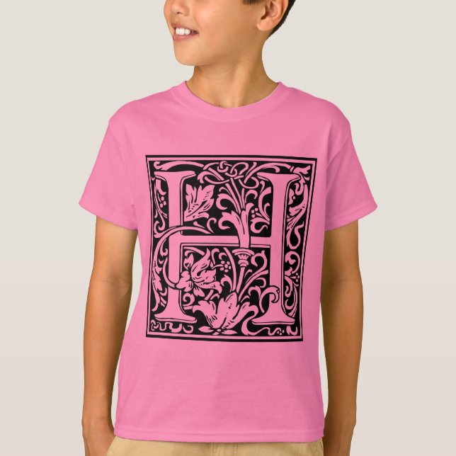 Letter H Medieval Monogram Art Nouveau T-Shirt (Front)