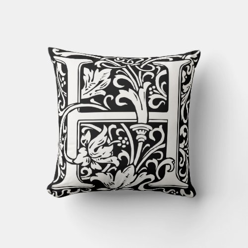 Letter H Medieval Monogram Art Nouveau Throw Pillow