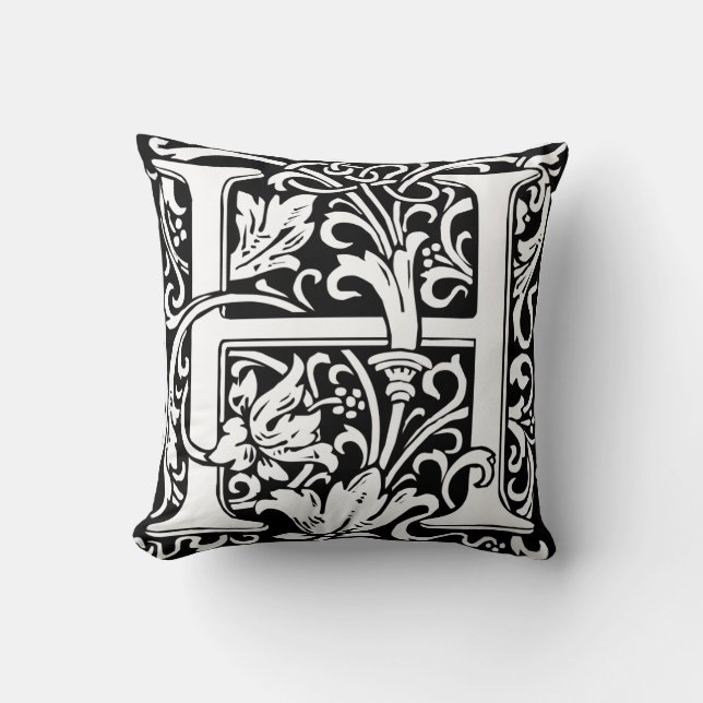 Letter H Medieval Monogram Art Nouveau Throw Pillow (Front)