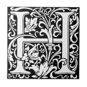 Letter H Medieval Monogram Art Nouveau Tile