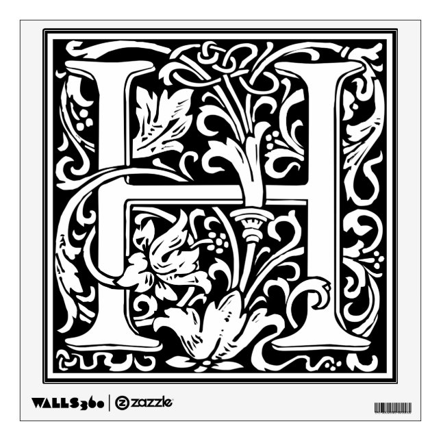 Letter H Medieval Monogram Art Nouveau Wall Sticker (Front)
