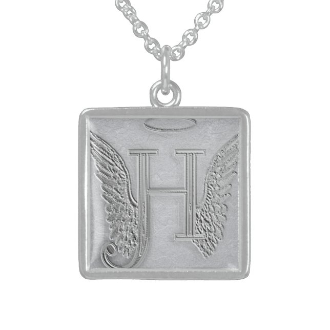 Letter H Memorial Monogram Sterling Silver Necklace (Front)