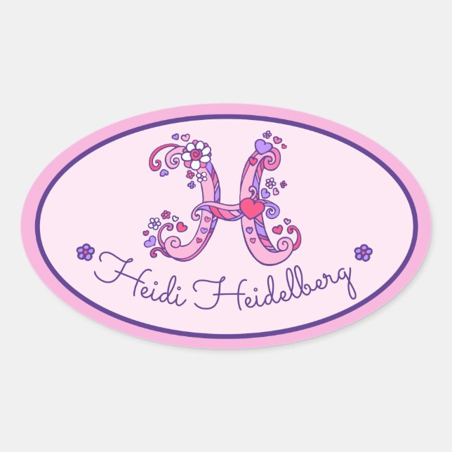 Letter H monogram custom girls name pink stickers (Front)