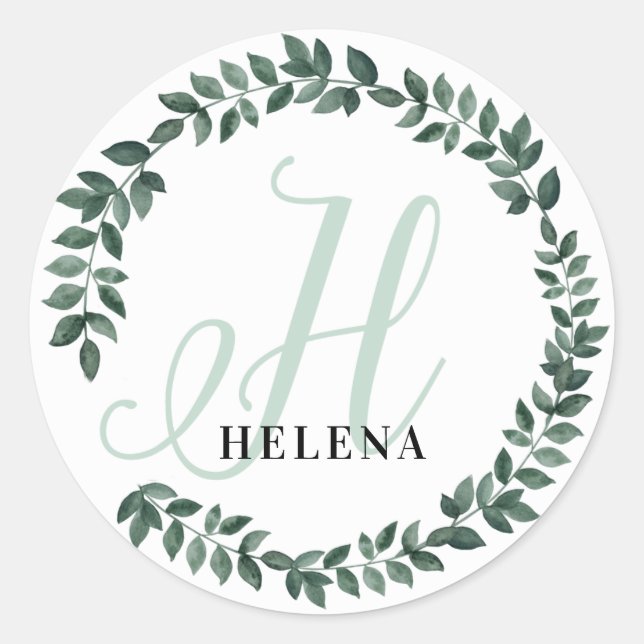 Letter H Monogram Custom Name Minimalist Botanical Classic Round Sticker (Front)