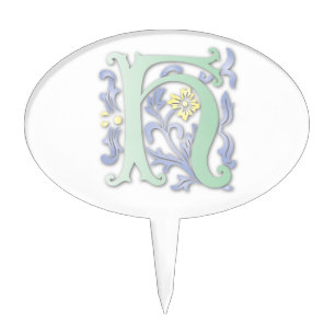 Letter H Monogram Fleur de lis Cake Topper
