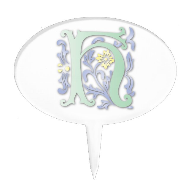 Letter H Monogram Fleur de lis Cake Topper (Front)