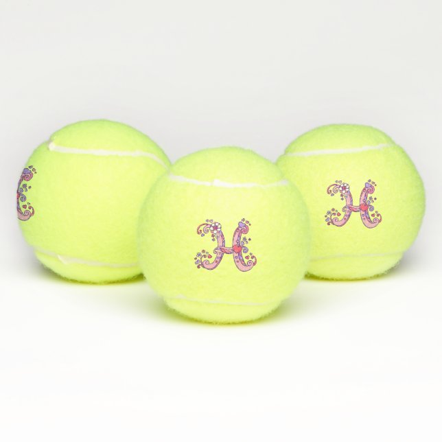 Letter H monogram girls personalized doodle art Tennis Balls (Multi)