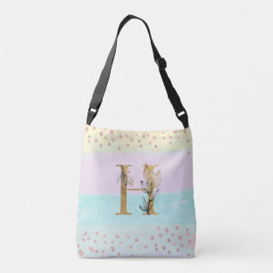 *~ LETTER H Monogram Gold Glitter Pastel Colors Crossbody Bag