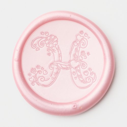 Letter H monogram hearts and flower line art Wax Seal Sticker