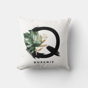Letter H Monogram Palm Leaves Tropical Throw Pillo Pillow