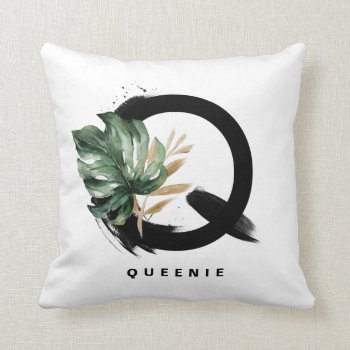 Letter H Monogram Palm Leaves Tropical Throw Pillo Throw Pillow by KeikoPrints at Zazzle