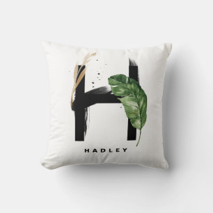 Letter H Monogram Palm Leaves Tropical Throw Pillow