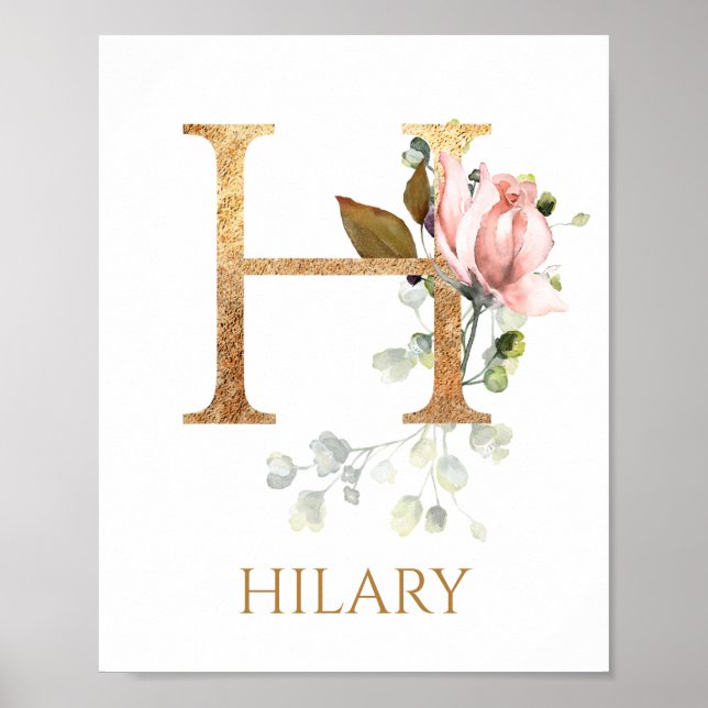 Letter H Monogram Pink Peach rose Nursery Poster (Front)