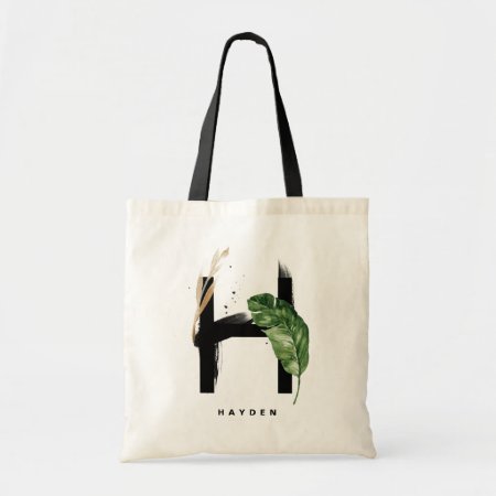Letter H Monogram | Tropical Leaves Bridesmaid Tote Bag