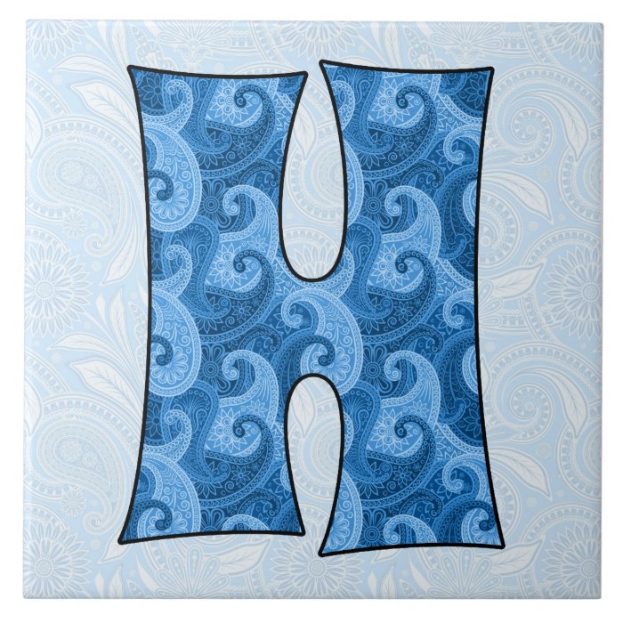 Letter H   Monogrammed Blue Paisley 6 inch Tile