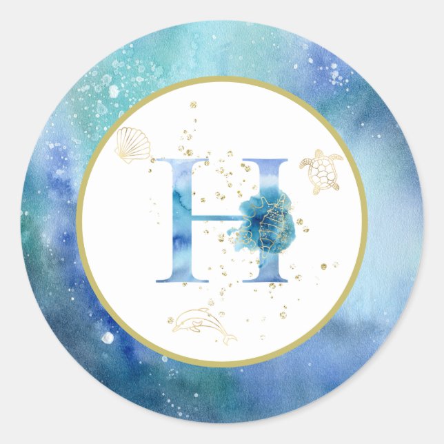 *~*  LETTER H -  Nautical Beach Envelope  Sticker (Front)