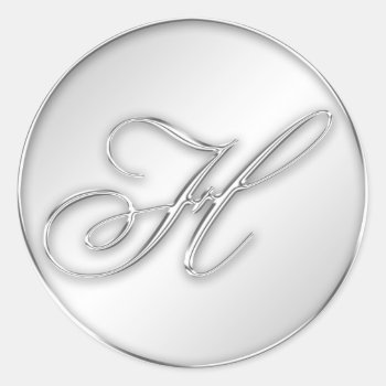 Letter H Script Initial Faux Silver Monogram Favor Classic Round Sticker by FidesDesign at Zazzle