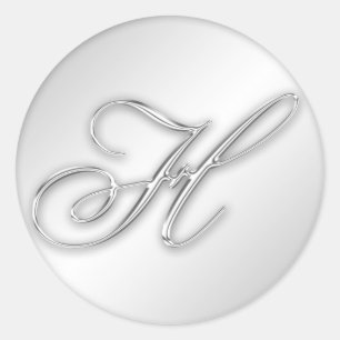Letter H script initial faux silver monogram favor Classic Round Sticker