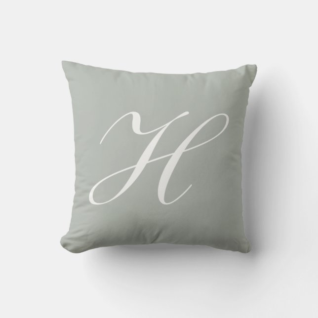 Letter H Silver Gray Monogram Pillow (Front)
