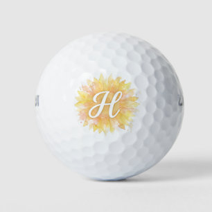 Letter H Sunflower First Name Monogram Initial Golf Balls