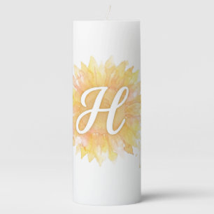 Letter H Sunflower First Name Monogram Initial Pillar Candle