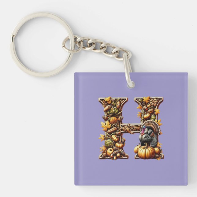 Letter H Thanksgiving gift style  Keychain (Front)