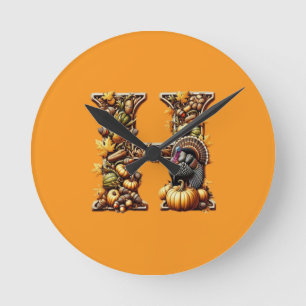 Letter H Thanksgiving gift style  Round Clock